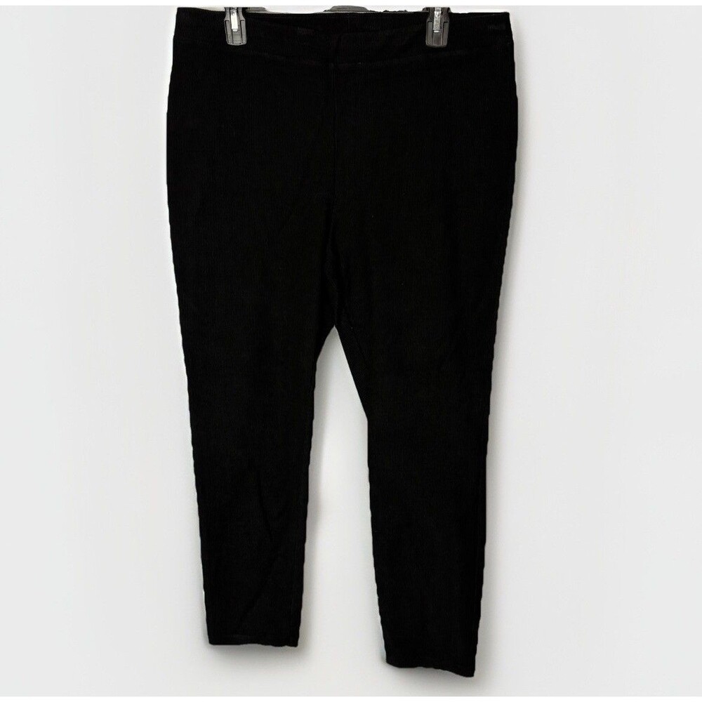Eileen Fisher Textured Stretch Rib Tapered Ankle Pant Sz Large Black Minimalist
